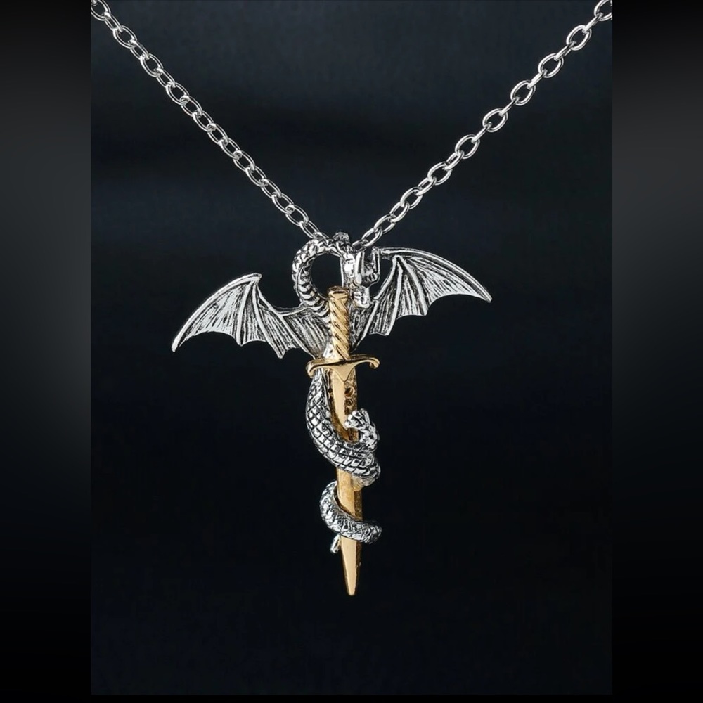 🐉 Awesome Metallic Dragon Sword Necklace 🗡️